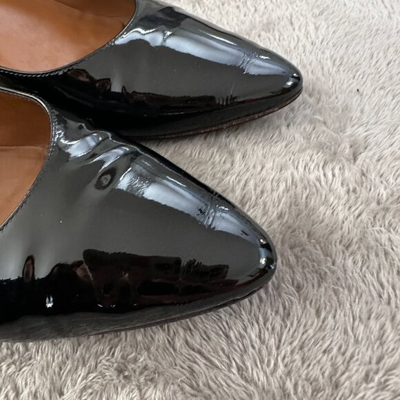 Aquatalia Phoebe Patent Leather Block Heel Pumps 8 Shoes Almond Toe Italy - Picture 3 of 6